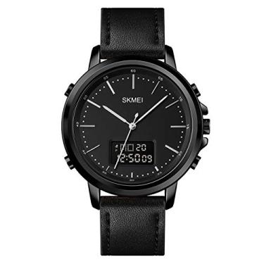 Imagem de lifcasual Relógio masculino Relógio digital analógico de minimalismo com alarme, cronômetro LED retroiluminado pulseira de couro clássico relógio de pulso eletrônico