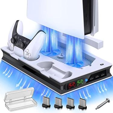 Suporte vertical para Playstation 5 com estação de carregamento por  ventilador de resfriamento para PS5 Digital Edition/Console Ultra HD, com