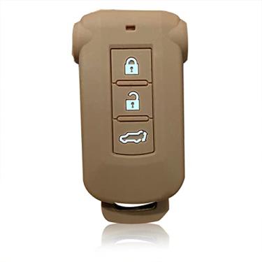 Imagem de CSHU Porta-chaves com controle remoto de sílica para carro capa porta-chaves Porta-chaves com anel, adequado para Mitsubishi Outlander 2014 Pajero Delica, marrom