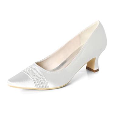 Imagem de Sapatos de casamento nupcial feminino stiletto cetim marfim sapato aberto salto alto sapatos com strass 35-42,White,2 UK/35 EU