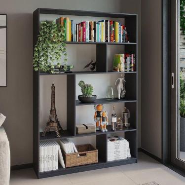 Imagem de Estante Livreiro Multiuso 5 Prateleiras 8 Nichos Seattle Yescasa Preto Perfect Touch