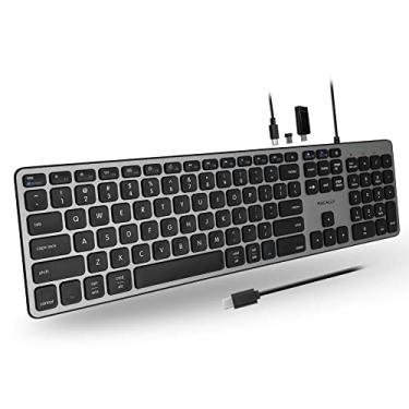 Imagem de Macally Teclado USB C premium com fio com portas USB (2 portas USB-A | 1 x USB-C) - Teclado com fio para Mac Mini/Pro, iMac, MacBook, iPad e PC - Conexão tipo C de tamanho completo