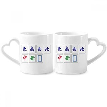 Imagem de Conjunto de canecas de porcelana para casais, jogo Mahjong, cultura chinesa, coração