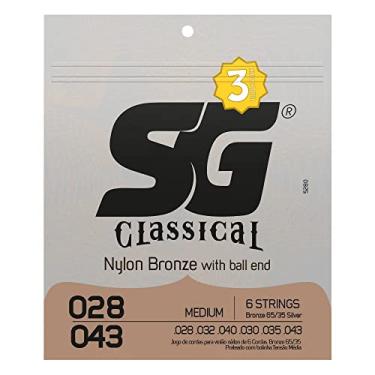 Imagem de Encordoamento Nylon Bronze 65 35/Prata SG 5280TP, para Violão com Bolinha, Tensão Média, com 3 jogos