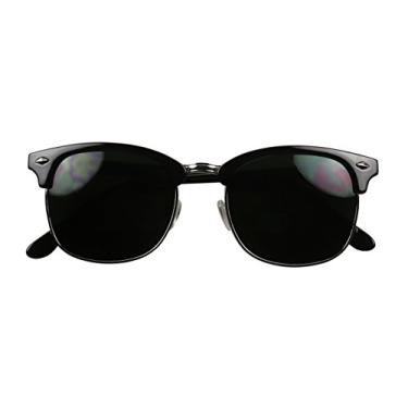 Imagem de Óculos de sol ShadyVEU super escuros redondos semi sem aro com proteção UV retrô 60's meia armação vintage inglês, Black W/ Silver Trim, Medium