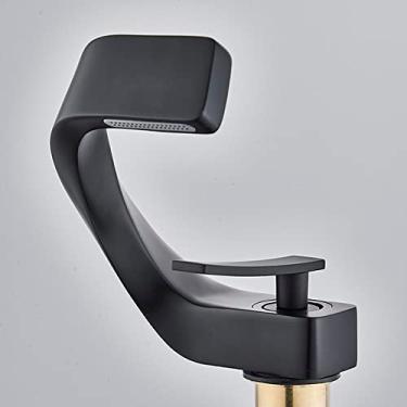 Imagem de Torneira de água quente e fria com alça única Torneira de pia de banheiro de água em cascata Torneira de lavatório, preta