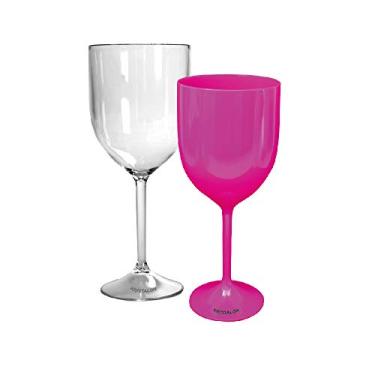 Imagem de Kit 2 Taças Vinho Rosa e Transparente Acrílico Ps KrystalON