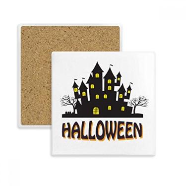 Imagem de Porta-copos quadrado Castelo de terror Happy Halloween Tapete para caneca subplaca suporte de pedra isolante
