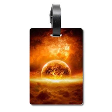 Imagem de Golden Red Planeta Like Flame Burning Pattern Bagagem Bagagem Etiqueta Scutcheon Etiqueta