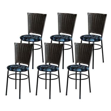Imagem de Conjunto 6 Cadeiras Preta Para Cozinha Hawai Café Com Assento Personal