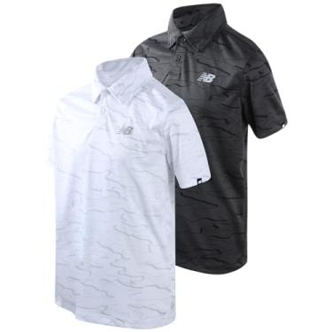Imagem de New Balance Camiseta polo para meninos – Pacote com 2 camisetas de manga curta e ajuste seco – Camisa de golfe com gola de desempenho (8-20), Camuflagem preta/camuflagem branca, 8