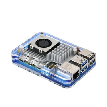 Imagem de Capa de acrílico Raspberry Pi 5 ABS Enlosure Shell com ventilador de resfriamento para RPI 5 Active Cooler (azul)