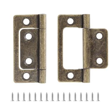 Imagem de Biaungdo 12 peças de dobradiças de porta sem encaixe, 5 cm x 2,3 cm, dobradiças de armário de topo dobrável vintage, ferragens para móveis antigos, dobradiça de porta com parafusos para porta,