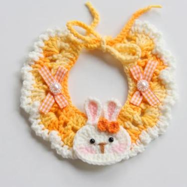 Imagem de Cachecol de crochê feito à mão para gatos e cães, gola de pele, babador, cachecol decorativo (coelhinho, grande (grande)