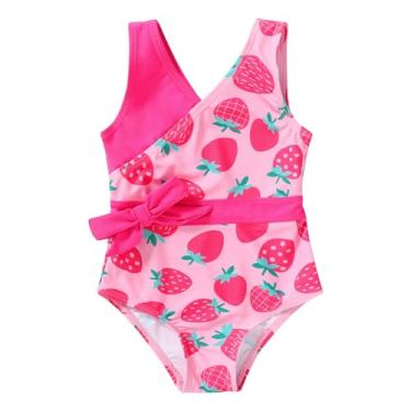 Imagem de YOUNGER TREE Maiô infantil feminino, listrado, listrado, verão, praia, 12 a 5 anos, Morango fofo, 2-3 Anos