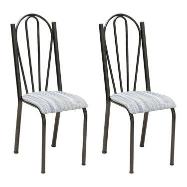 Imagem de Kit 2 Cadeiras De Cozinha Alasca Estampado Linho Pés De Ferro Cromo Preto - Pallazio