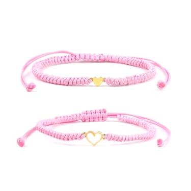 Imagem de xuzhiyuan 2 peças, pulseiras trançadas de coração de amor, fofa, doce, coração vazado, ajustável, rosa, preto, vermelho, cordão, presentes de dia das mães, para mãe, filha, filho, adjustable, Metal,