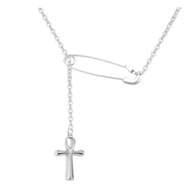 Imagem de Colar de alfinete de segurança, pequeno, delicado cruz, colar com clipe de papel, clipe de papel, cruz Y, colar para mulheres e homens, joias de presente, Metal, Sem Pedra Preciosa