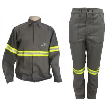 Imagem de Uniforme eletricista NR10 Risco 2 elétrica camisa e calça cinza com fa