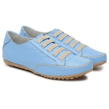 Imagem de Tênis Feminino Sapatênis Couro Casual Mocassim - D' Roma, Azul, 35
