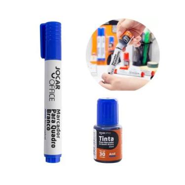 Imagem de Kit Piloto + Tinta Refil Para Quadro Branco Cor Azul Bic/Jocar - Compa