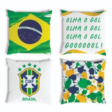 Imagem de Kit 4 Capas de Almofadas Copa do Mundo Brasil Torcida  45x45 - LALU EN