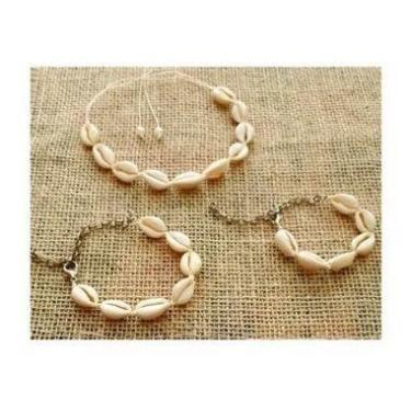 Imagem de Kit Choker De Búzios + Tornozeleira + Pulseira - BrisaLua, Bege