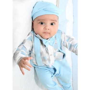 Imagem de Saída de Maternidade Menino Aconchego Suspensório Miguel Azul 04 Peças