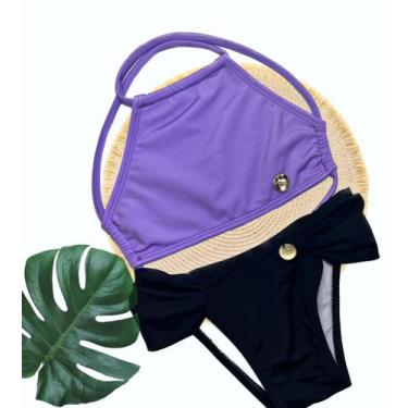 Imagem de biquini infantil lilas e preto cropped calcinha drapeada(UV) - Atrevid