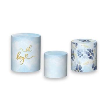 Imagem de Trio de Capas de Cilindro -  Chá de Bebê Oh Baby Azul Folhagens 038 - 