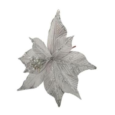 Imagem de FLOR ARTIFICIAL NATAL PRATA 22cm DIÂMETRO - Carmella Presentes, 22cm