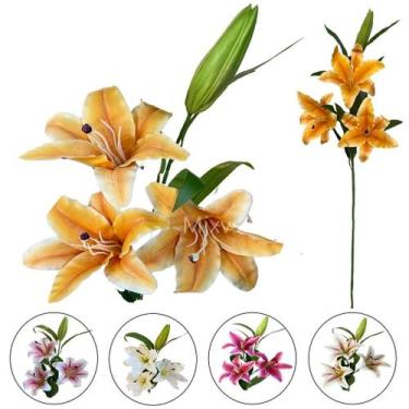 Imagem de Lírio Artificial Flor Buque 3 Flores Galho Toque Real Cores - Flores I