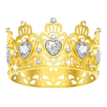 Imagem de Cake Crown, Princess Little Crown Heart shaped Diamond Crown, Flower Bouquet Accessories Crowns, Mini Crown Children's Birthday Cake Baking Decoration Paper Cup Cake Decoration (Mini Gold White)