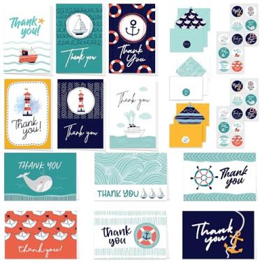 Imagem de Decorably Pacote com 24 cartões de agradecimento de cruzeiro de 15 x 10 cm com envelopes e adesivos, 12 adoráveis designs de navios, em branco dentro - chá de bebê, festa infantil, aniversário