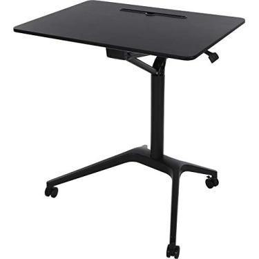 Imagem de ApexDesk Mesa móvel pneumática para laptop, 71 cm de largura, mesa de 85 a 115 cm de altura, ajustável, design ergonômico sentado a pé, com compartimento para tablet e rodas bloqueáveis para
