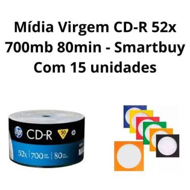 Imagem de 15 unidades de Mídia Virgem CD-R 52x 700mb 80min - HP C/envelope - NoB