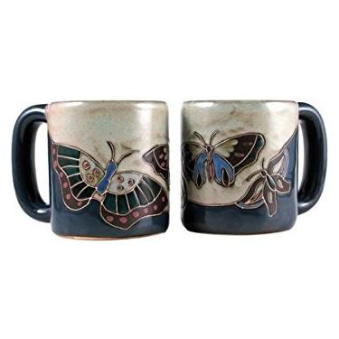 Imagem de Uma (1) coleção MARA STONEWARE – Canecas de jantar bronzeadas colecionáveis de café e xícara de chá de 473 ml – Design de borboleta