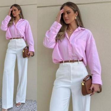 Imagem de Conjunto Feminino Alfaiataria calça pantalona e blusa social manga lon