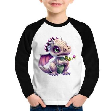 Imagem de Camiseta Raglan Infantil Dragão Bebê Manga Longa - Foca na Moda, Branc