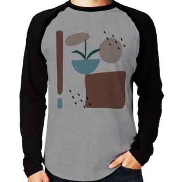 Imagem de Camiseta Raglan Vaso de Planta Minimalista Abstrato Manga Longa - Foca