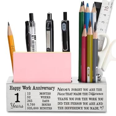 Imagem de Presentes de placa de aniversário de trabalho de 1 ano para funcionários, presentes de agradecimento para colegas de trabalho, aniversário de trabalho de 1 ano para ele, porta-lápis de escritório