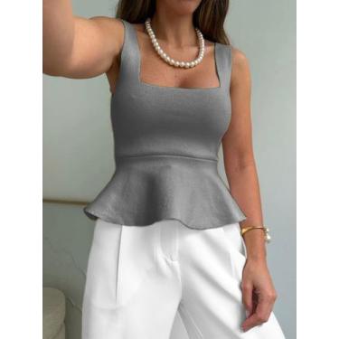 Imagem de Bata Blusa Feminina Babado Regata Batinha Blusinha Cropped Tricot Verã