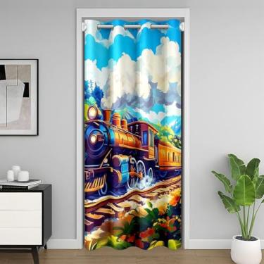 Imagem de jejeloiu Trem 30%-50% blackout escurecimento do quarto crianças 106.7 cm x 203.2 cm cortina de porta de carro desenho animado para porta de entrada privacidade veículos ferroviários divisória de