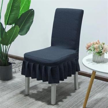 Imagem de HZSZXG Capa de cadeira de saia de tecido mais grosso, capa de cadeira elástica de elastano para sala de jantar, cozinha, banquete, decoração de casa, capa de assento, azul marinho, 6 peças