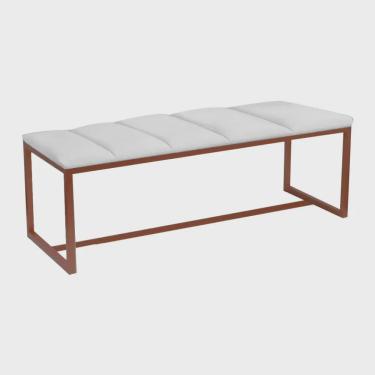 Imagem de Calçadeira Industrial Carla 90cm Solteiro Quarto Box Cama Ferro Bronze Corino Branco - Ahz Móveis