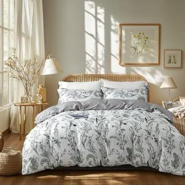 Imagem de OAITE Capa de edredom de plumas - Capa de edredom macia com estampa verde jardim tamanho king, conjunto de 3 peças, 1 capa de edredom com zíper de 254 cm x 229 cm e 2 fronhas