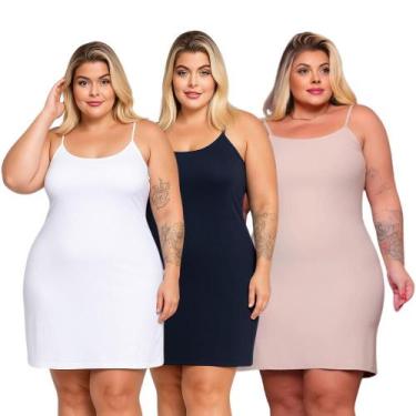 Imagem de Kit 3 Anágua Plus Size Vestido Segunda Pele Com Alça Fina Decote Reto 