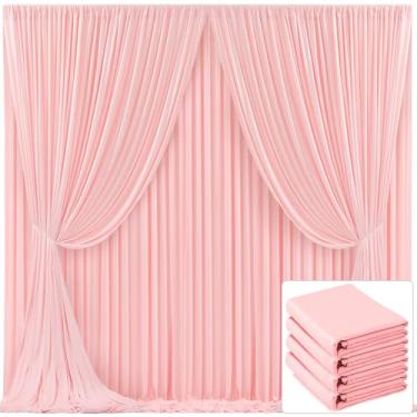 Imagem de Cortina de fundo rosa blush com 4 painéis para festas, rosa, sem rugas, 6 m x 3 m, cortinas de pano de fundo para chá de bebê, casamento, aniversário, fotografia, revelação de gênero, decoração de