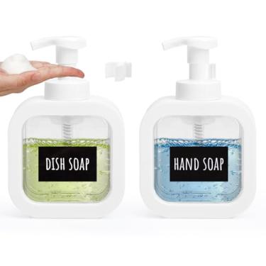 Imagem de Segbeauty Pacote com 2 Dispensadores de Sabão Espumante Branco, Dispensador de Sabonete Líquido Recarregável de 286 g para Banheiro e Cozinha, 300 ml Moderna Decoração de Casa de Banho Dispensador de