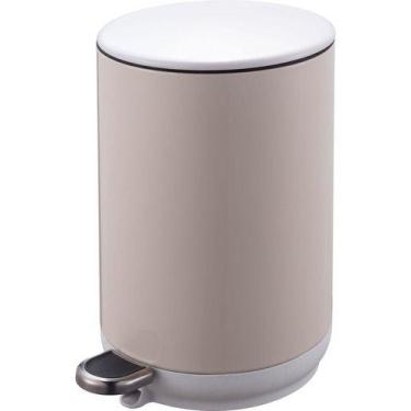 Imagem de Lixeira De Metal Redonda Bege Com Pedal 5 Litros - Just Home Collectio